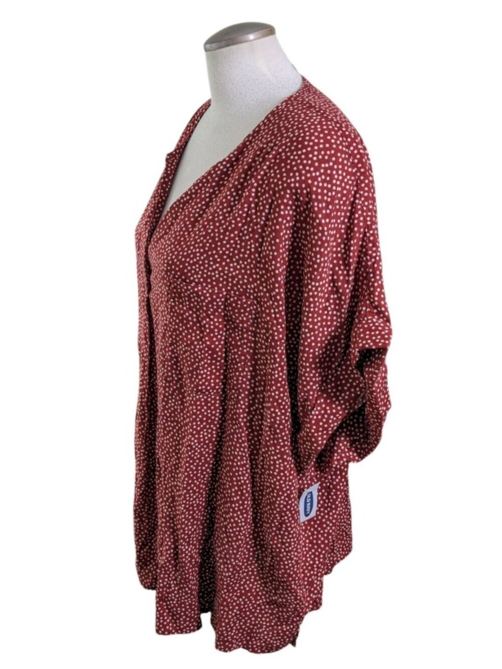 Old Navy New Rust Red Polka Dot Top V Neck Cuff Sleeve Blouse XXL Pocket Relaxed - Picture 3 of 7